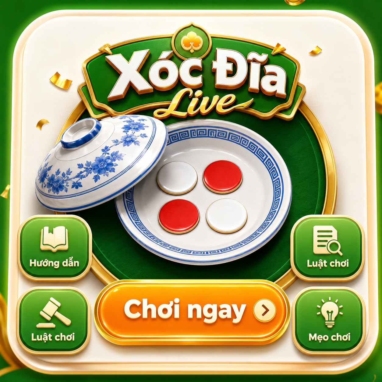 Bảng minh họa Xóc Đĩa Live với đĩa và các nút hướng dẫn